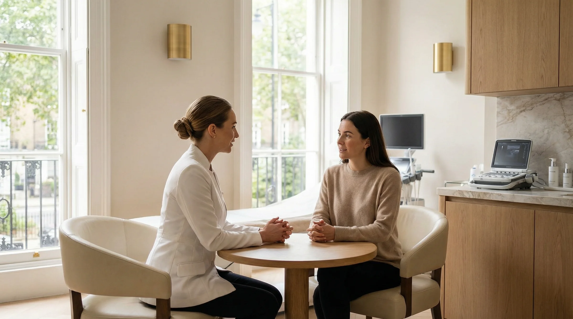 Mesglo London luxury treatment room - premium skin regeneration clinic Marylebone