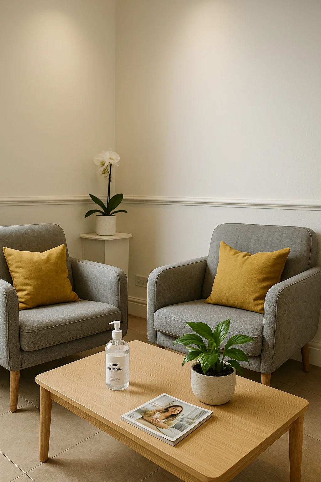 Waiting area at Mesglo London, Marylebone
